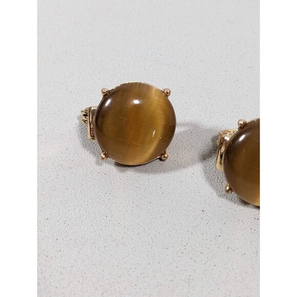 Monet Brown Cats Eye Glass Cabochon Round Stud Clip On Earrings - Picture 3 of 9